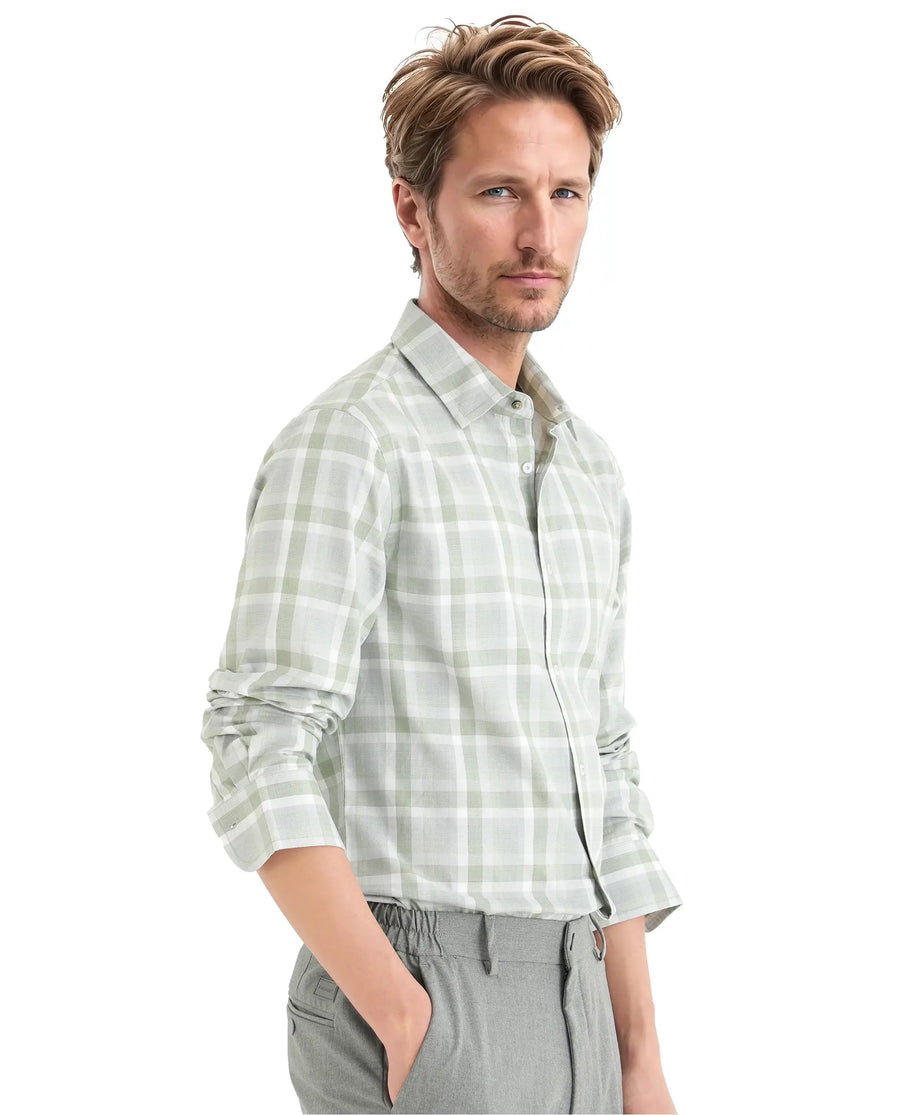 Rare Rabbit Men's Zujo Pastel Green Cotton Blend Checked Print Regular Fit Full Sleeve Collared Shirt
