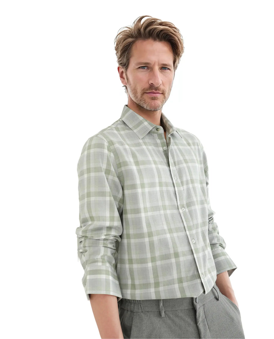Rare Rabbit Men's Zujo Pastel Green Cotton Blend Checked Print Regular Fit Full Sleeve Collared Shirt