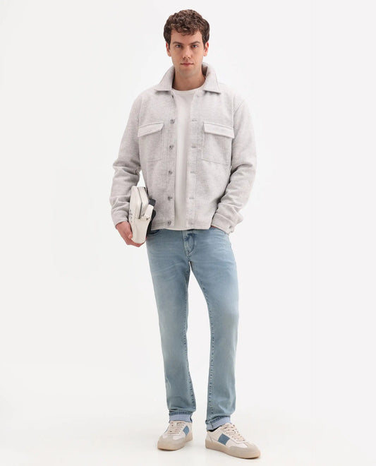 Rare Rabbit Men's Zuno L Light Blue Cotton Blend Fabric Shank And Zipper Hawk Slim Plain Jeans