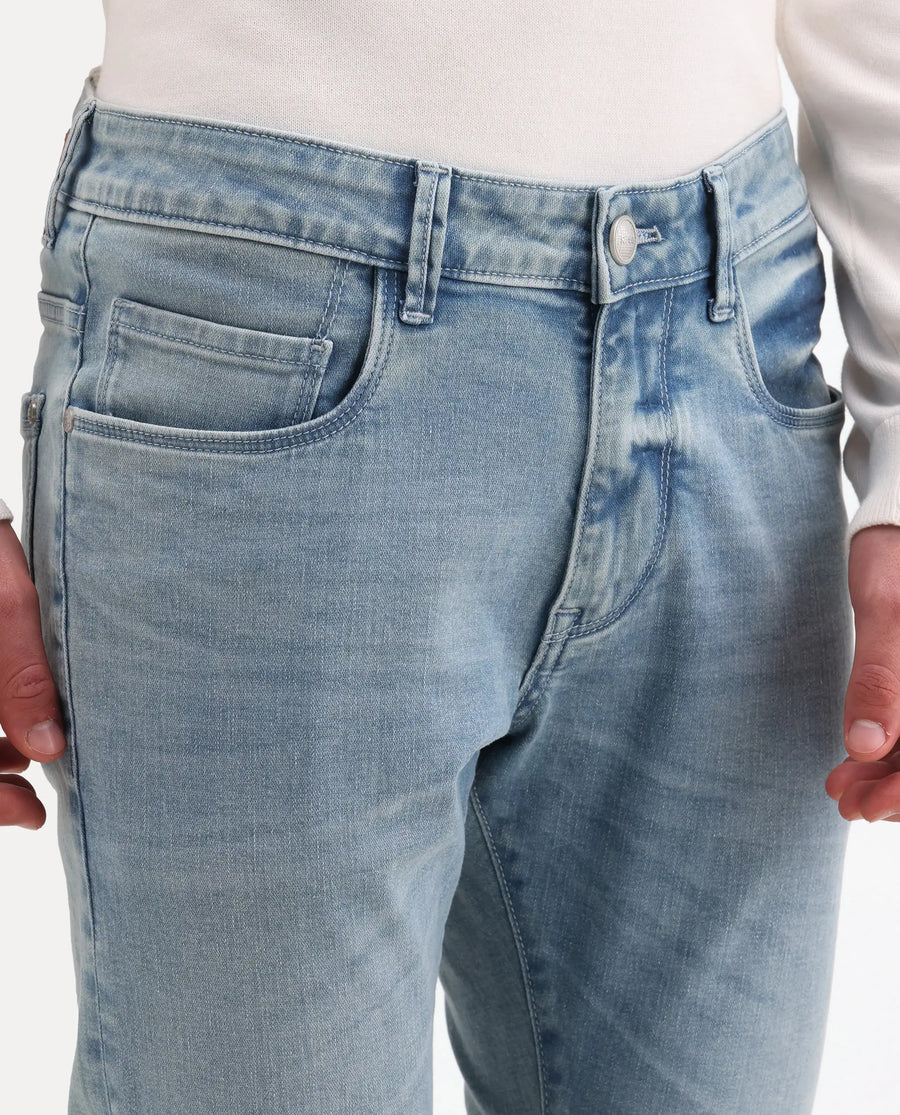 Rare Rabbit Men's Zuno L Light Blue Cotton Blend Fabric Shank And Zipper Hawk Slim Plain Jeans
