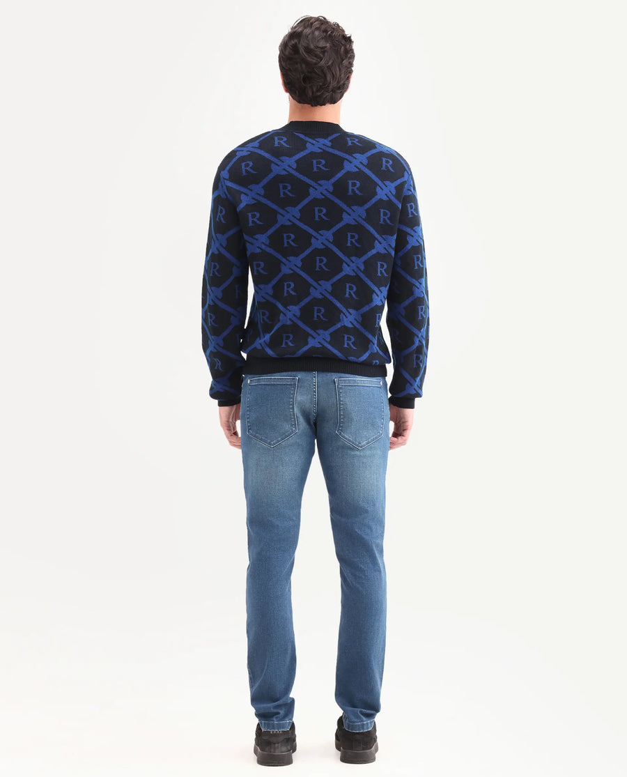 Rare Rabbit Men's Zuno S Blue Cotton Blend Fabric Shank And Zipper Hawk Slim Plain Jeans