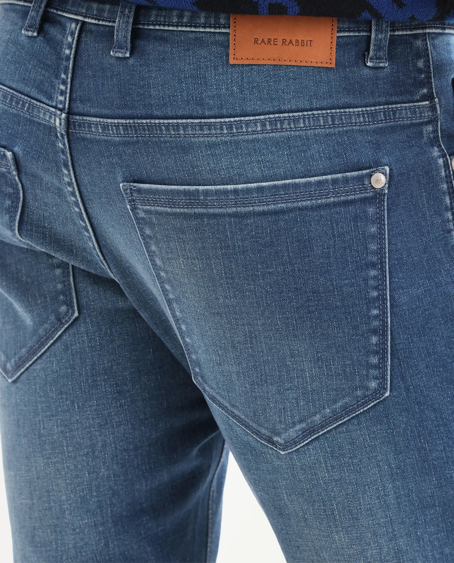 Rare Rabbit Men's Zuno S Blue Cotton Blend Fabric Shank And Zipper Hawk Slim Plain Jeans