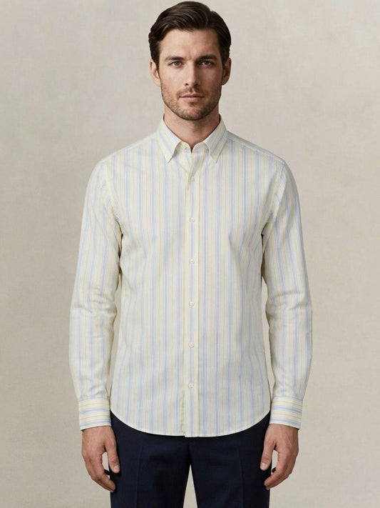 Gant Men Yellow Striped Regular Fit Pure Cotton Shirt