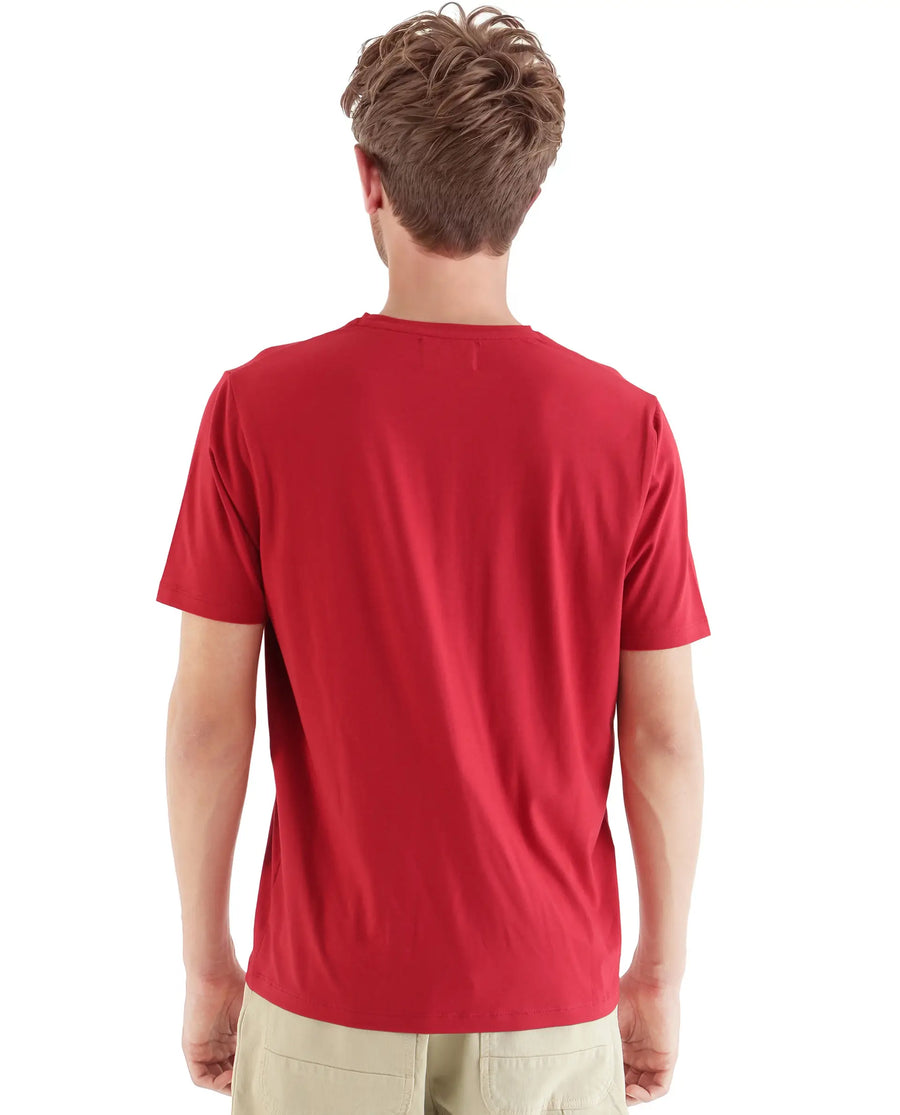 Rare Rabbit Men's Zylo Red Cotton Blend Graphic Print Regular Fit Half Sleeve Crew Neck T-Shirt