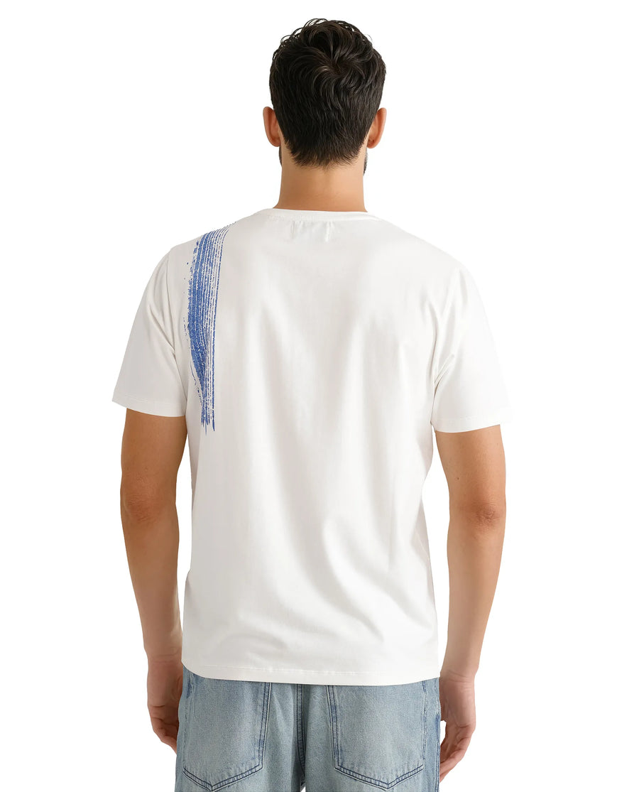 Rare Rabbit Men's Zyra Off White Cotton Blend Abstract Print Regular Fit Half Sleeve Crew Neck T-Shirt