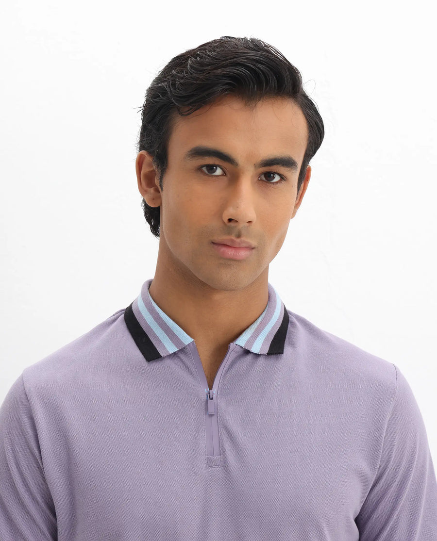 Rare Rabbit Men's Zyte Dusky Purple Cotton Plain Regular Fit Half Sleeve Polo