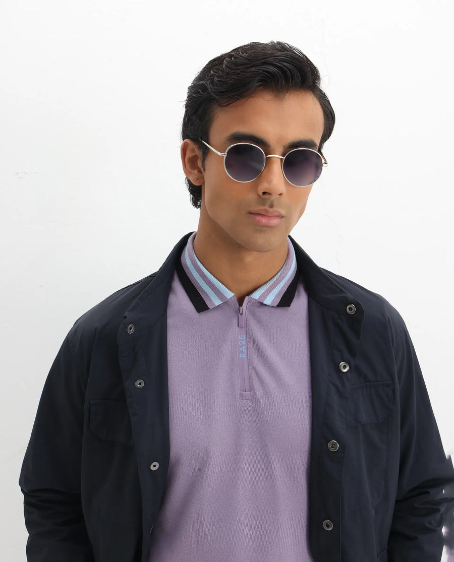 Rare Rabbit Men's Zyte Dusky Purple Cotton Plain Regular Fit Half Sleeve Polo