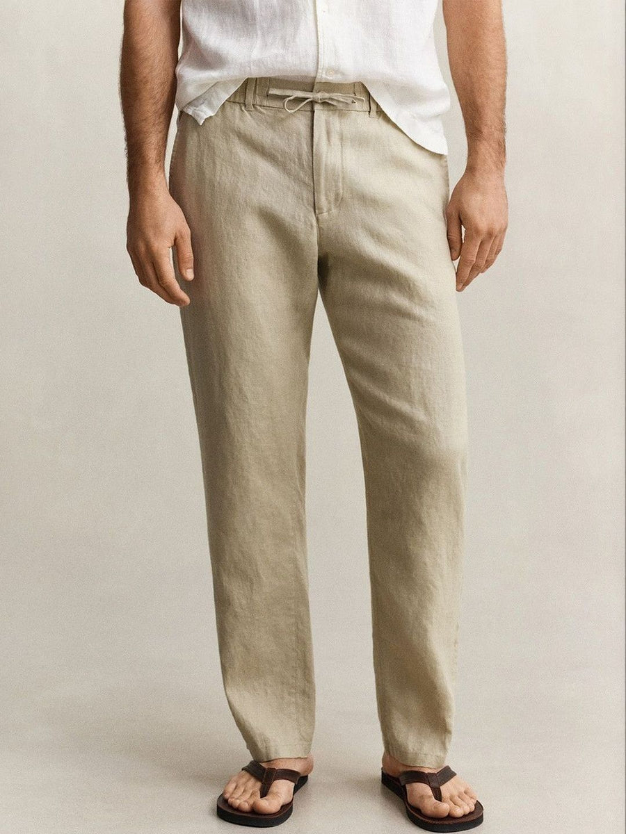 Gant Men Beige Solid Regular Fit Pure Linen Trouser