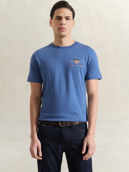 Gant Men Blue Solid Regular Fit Archieve Shield T-Shirt