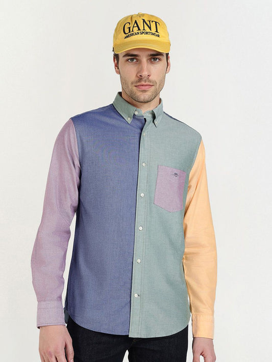 GANT Men Relaxed Fit Colourblocked Button-Down Collar Cotton Casual Shirt