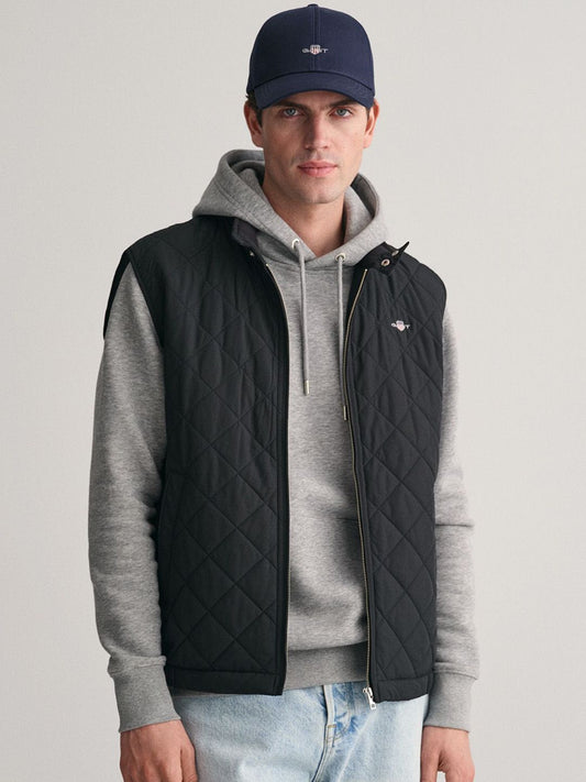 GANT Men Solid Stand Collar Sleeveless Quilted Jacket