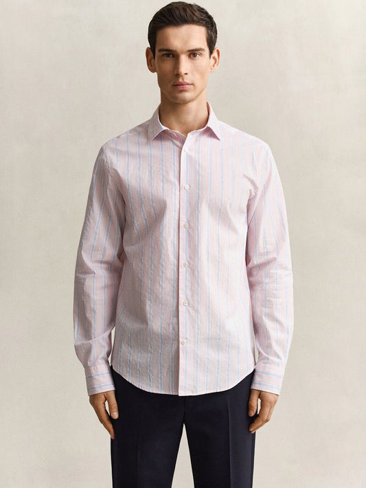 Gant Men Pink Striped Regular Fit Pure Cotton Shirt