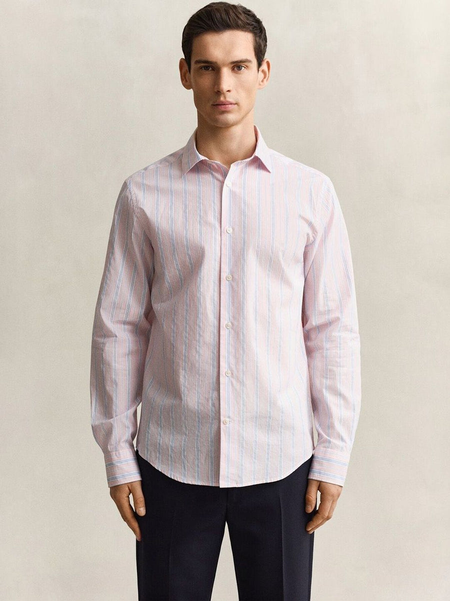 Gant Men Pink Striped Regular Fit Pure Cotton Shirt
