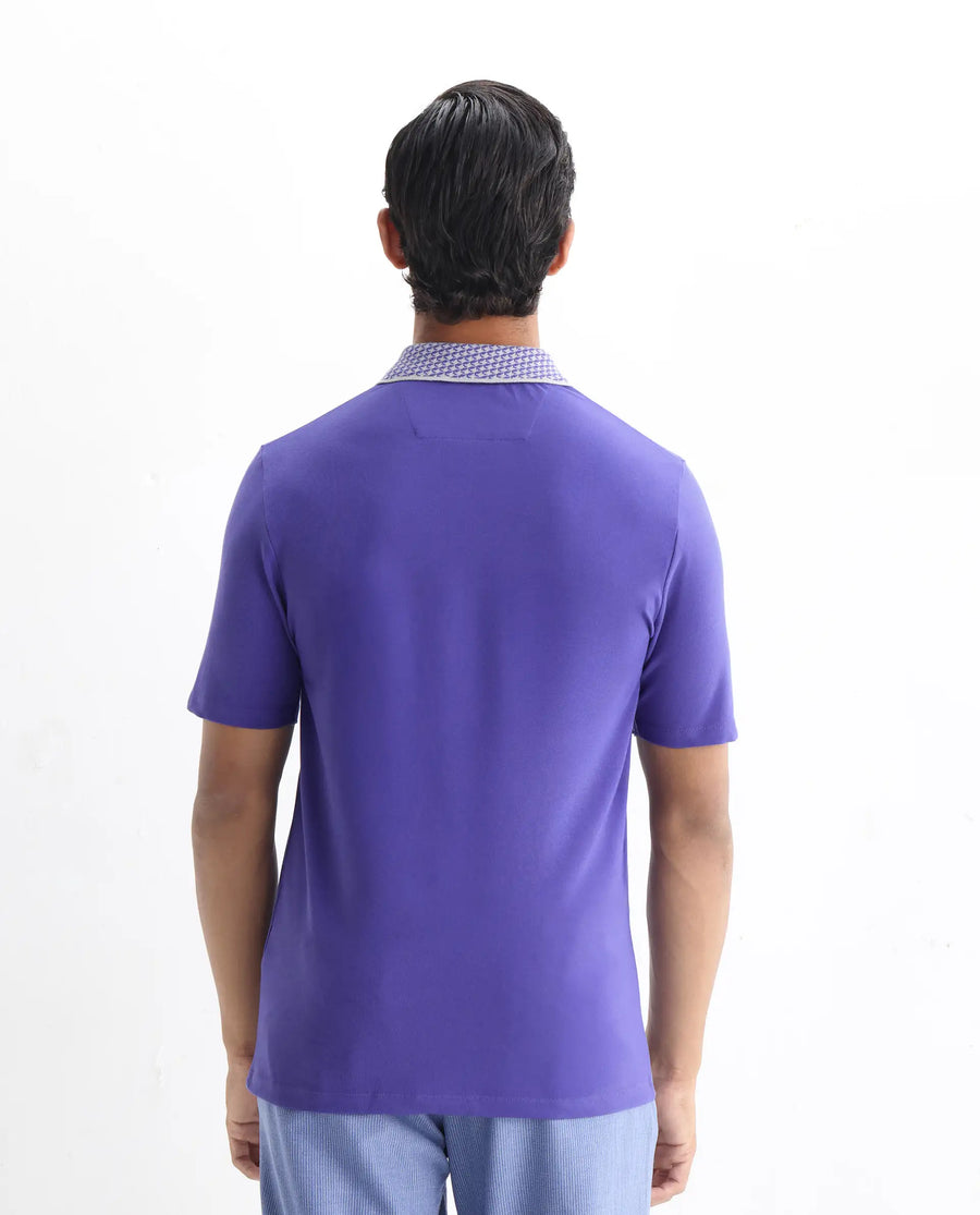 Rare Rabbit Men's Abit Purple Cotton Blend Plain Regular Fit Half Sleeve Polo