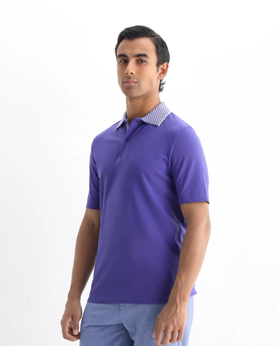 Rare Rabbit Men's Abit Purple Cotton Blend Plain Regular Fit Half Sleeve Polo
