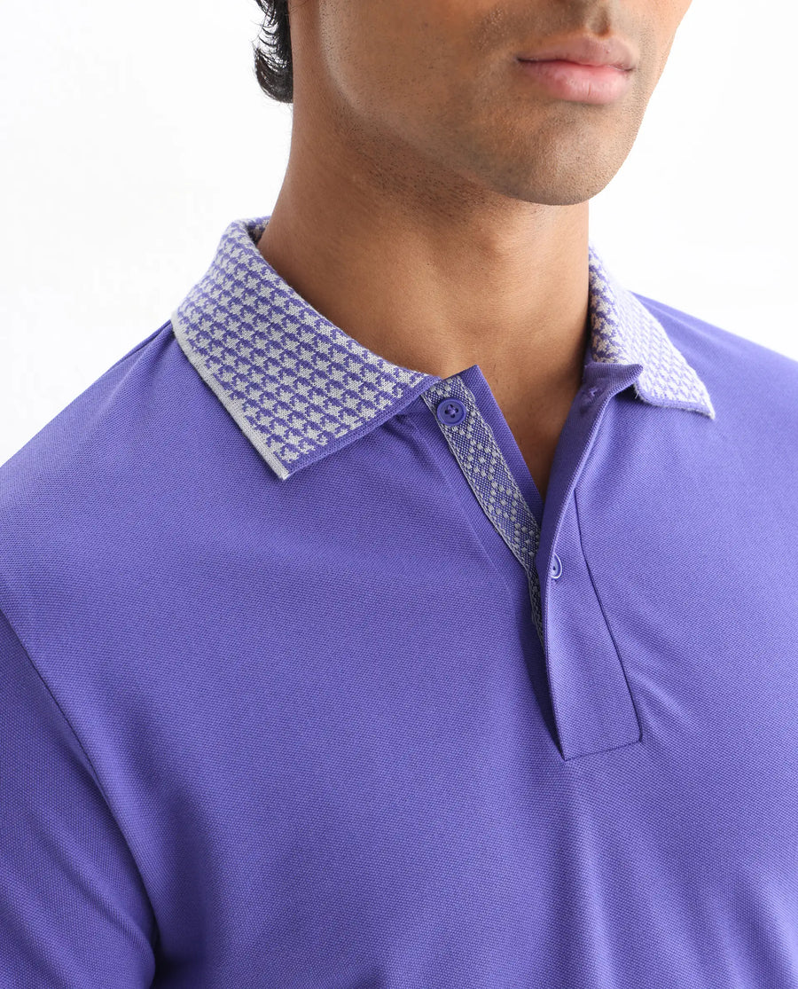 Rare Rabbit Men's Abit Purple Cotton Blend Plain Regular Fit Half Sleeve Polo
