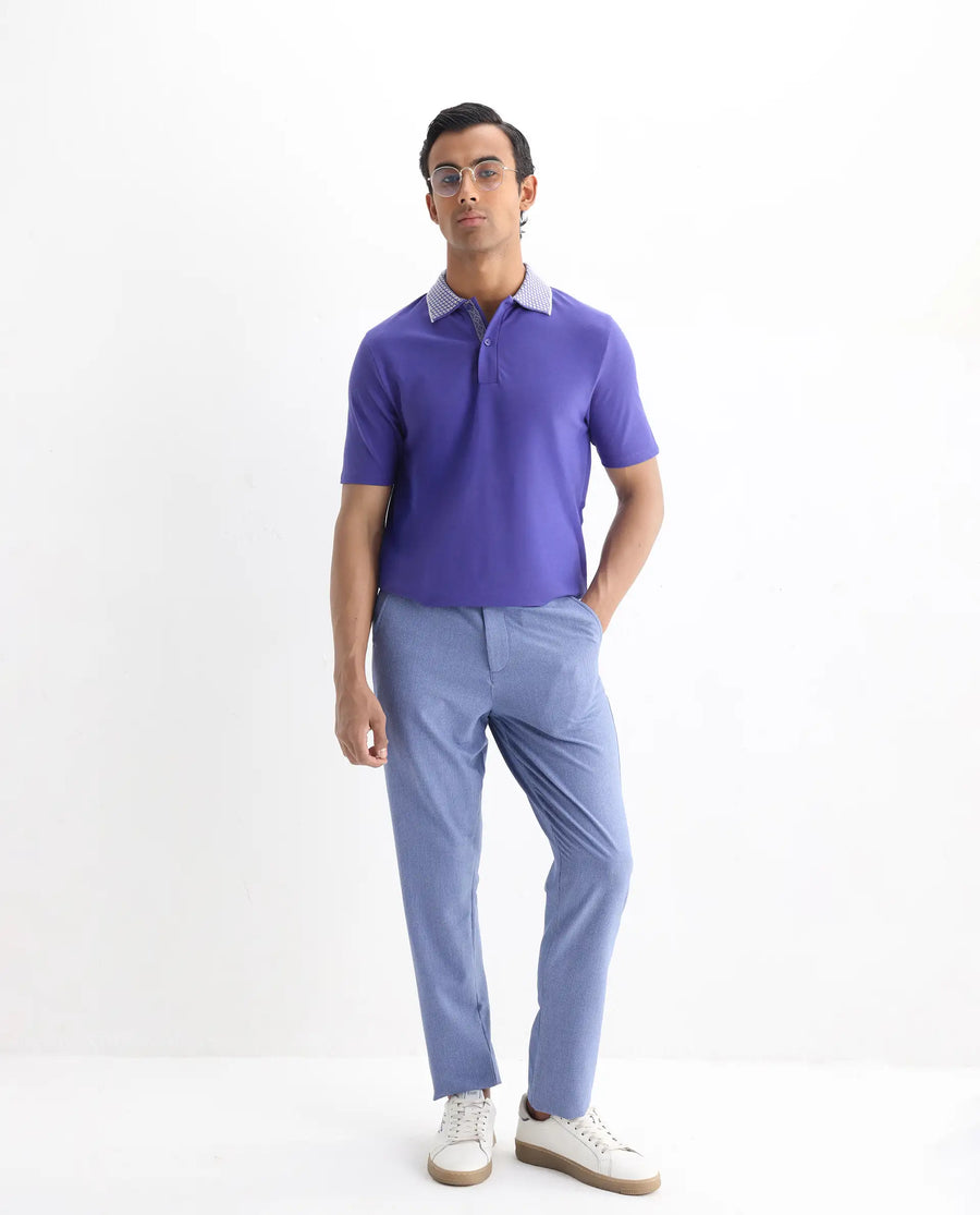 Rare Rabbit Men's Abit Purple Cotton Blend Plain Regular Fit Half Sleeve Polo