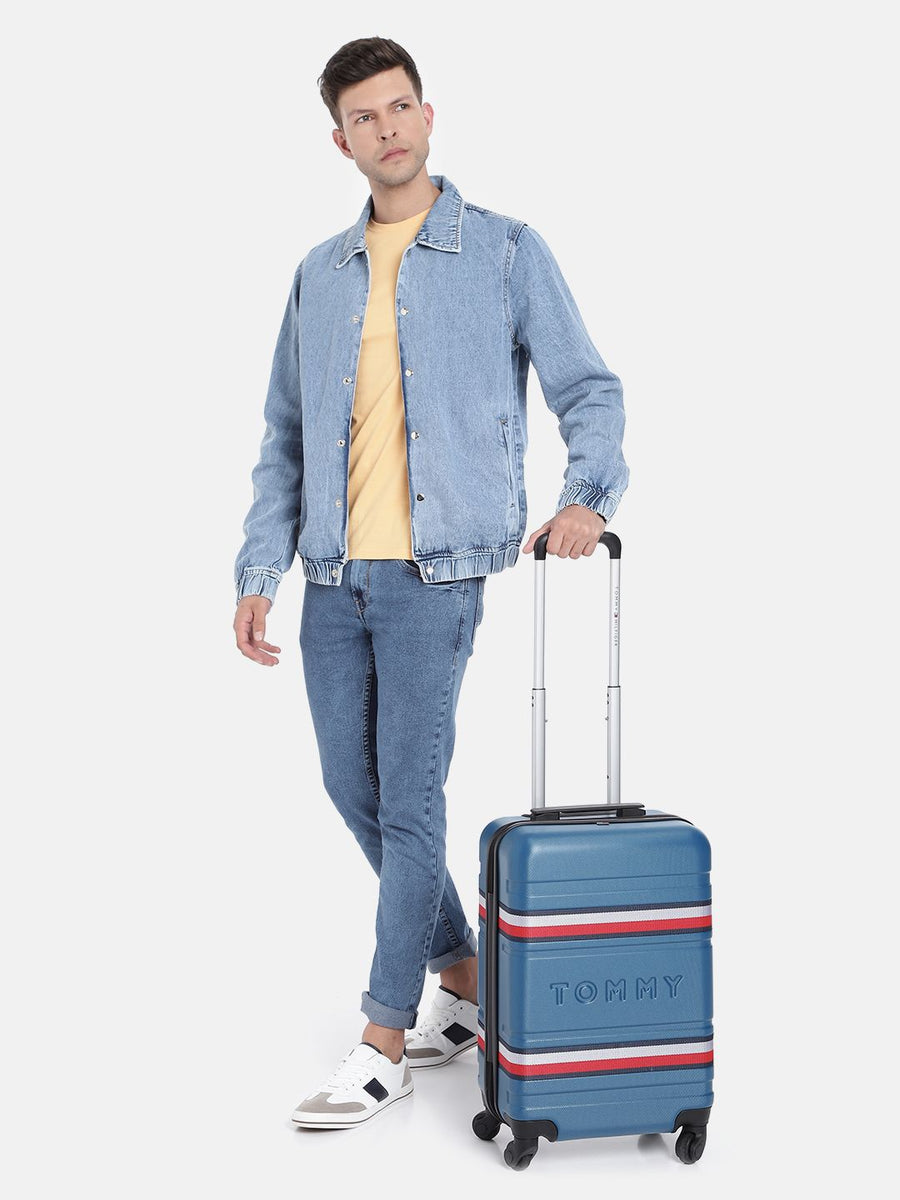 Tommy Hilfiger Textured & Striped Hard-Sided Cabin Trolley Suitcase