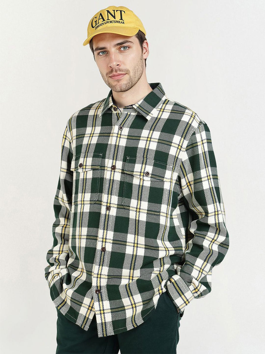 GANT Men Relaxed Fit Tartan Checked Spread Collar Pure Cotton Casual Shirt
