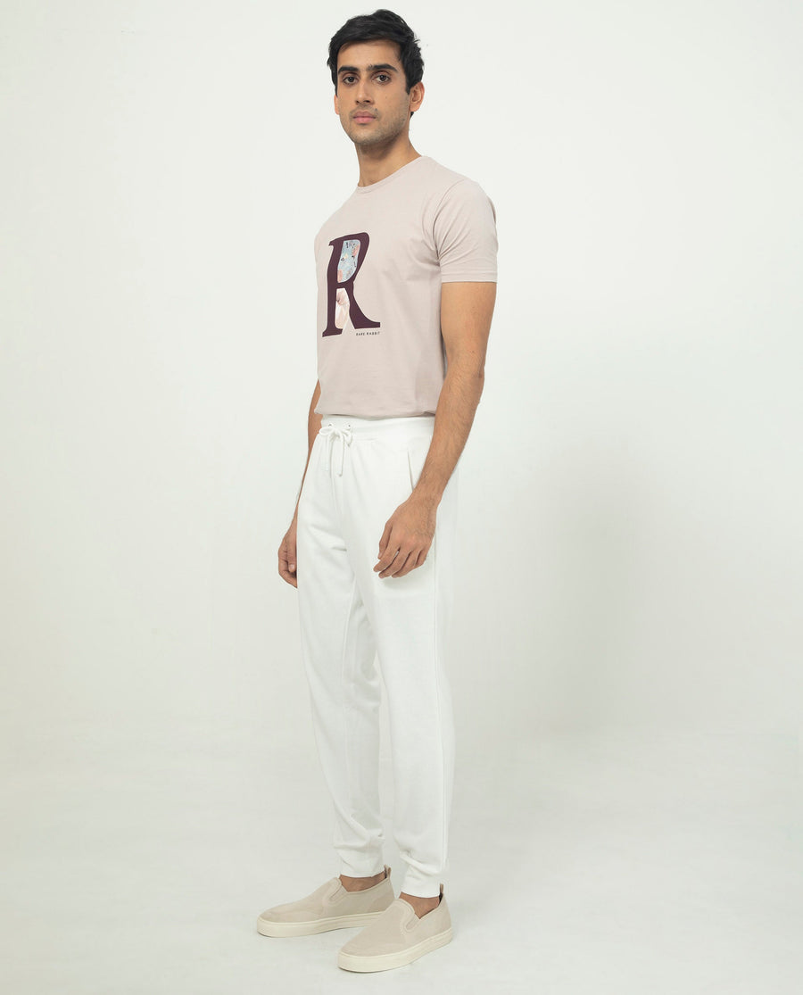 Rare Rabbit Men's Akagi Off White Cotton Plain Regular Fit Joggers