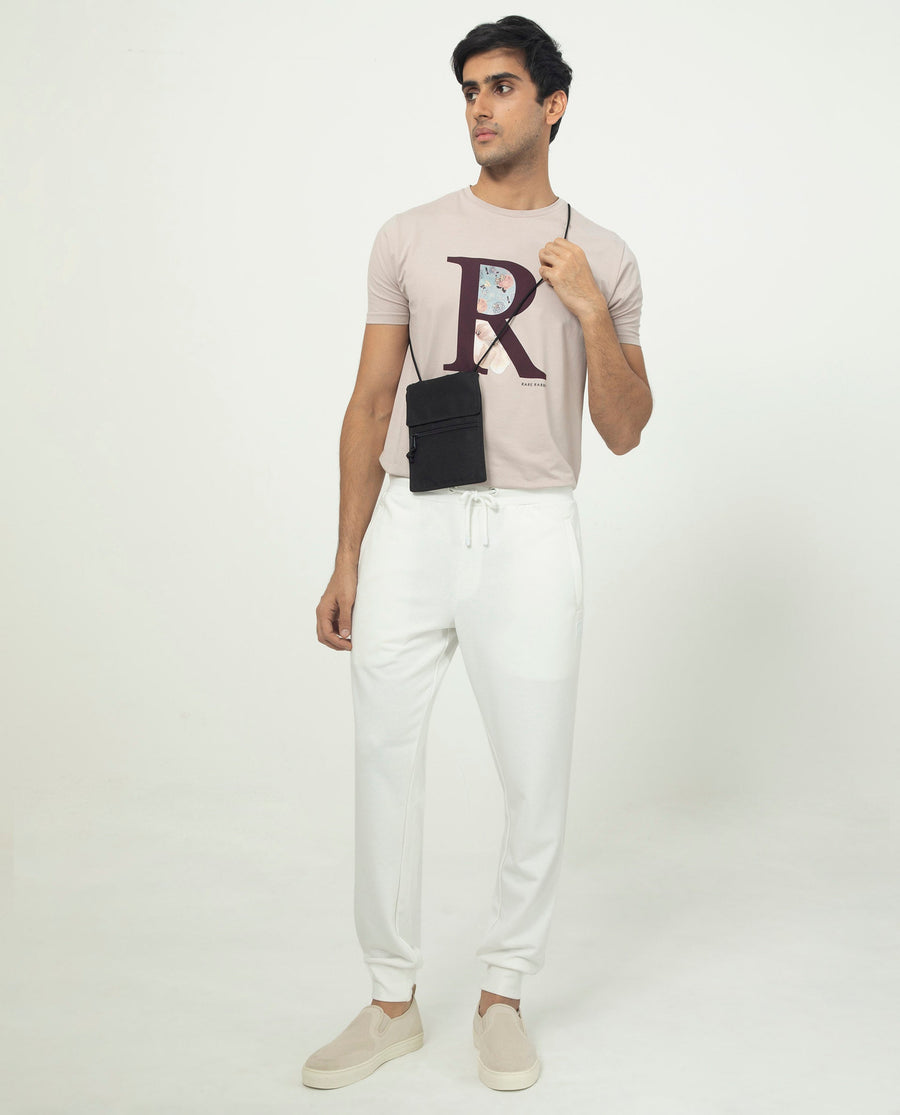 Rare Rabbit Men's Akagi Off White Cotton Plain Regular Fit Joggers