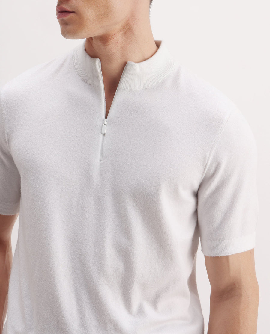 Rare Rabbit Men's Alfeto-25 Off White Viscose Plain Regular Fit Half Sleeve High Neck Polo