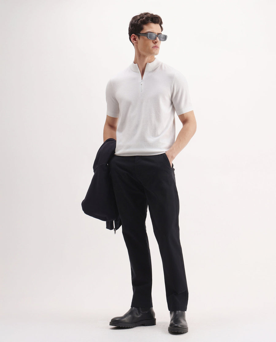 Rare Rabbit Men's Alfeto-25 Off White Viscose Plain Regular Fit Half Sleeve High Neck Polo
