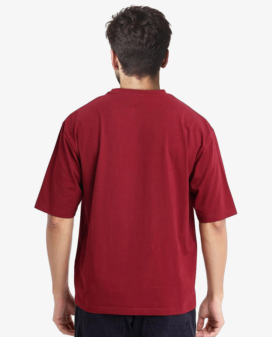 Rare Rabbit Men's Ammon Red Cotton Graphic Print Oversized Fit Half Sleeve Crew Neck T-Shirt