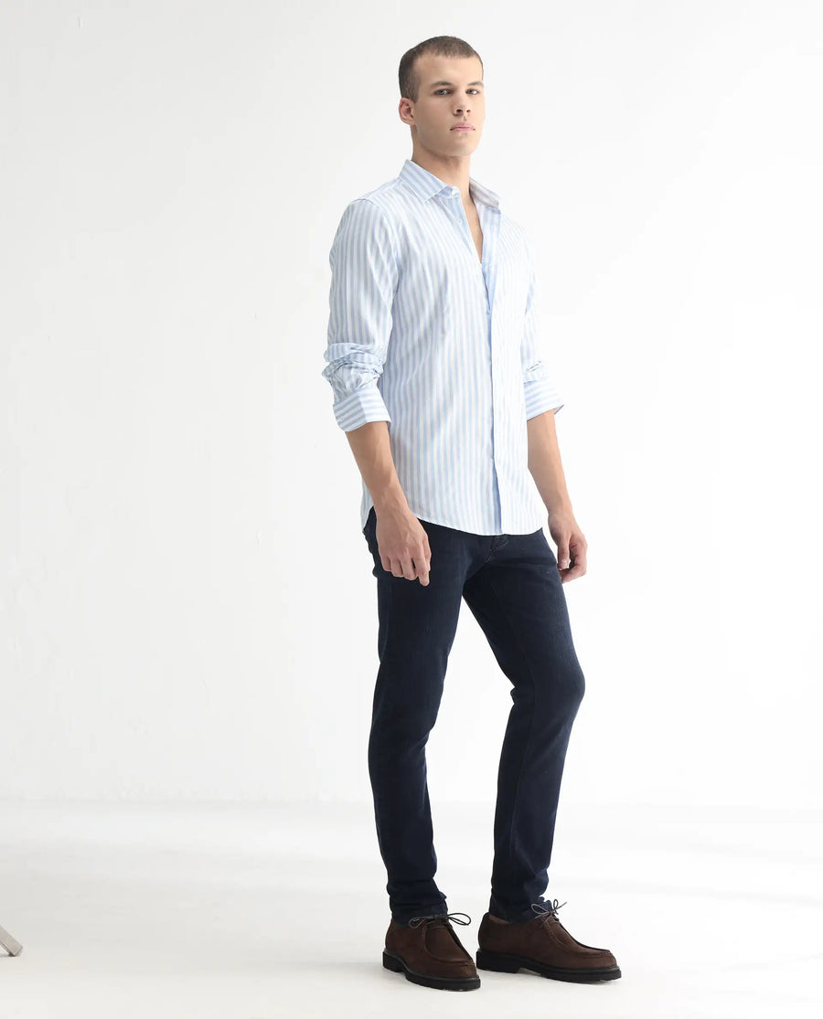 Rare Rabbit Men's Anket Blue Cotton Plain Hawk Slim Fit Jeans