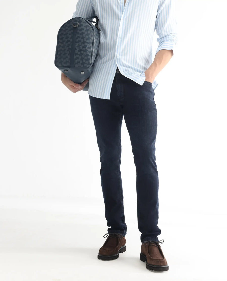 Rare Rabbit Men's Anket Blue Cotton Plain Hawk Slim Fit Jeans