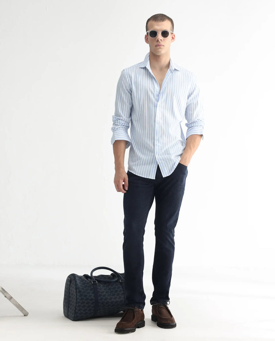 Rare Rabbit Men's Anket Blue Cotton Plain Hawk Slim Fit Jeans