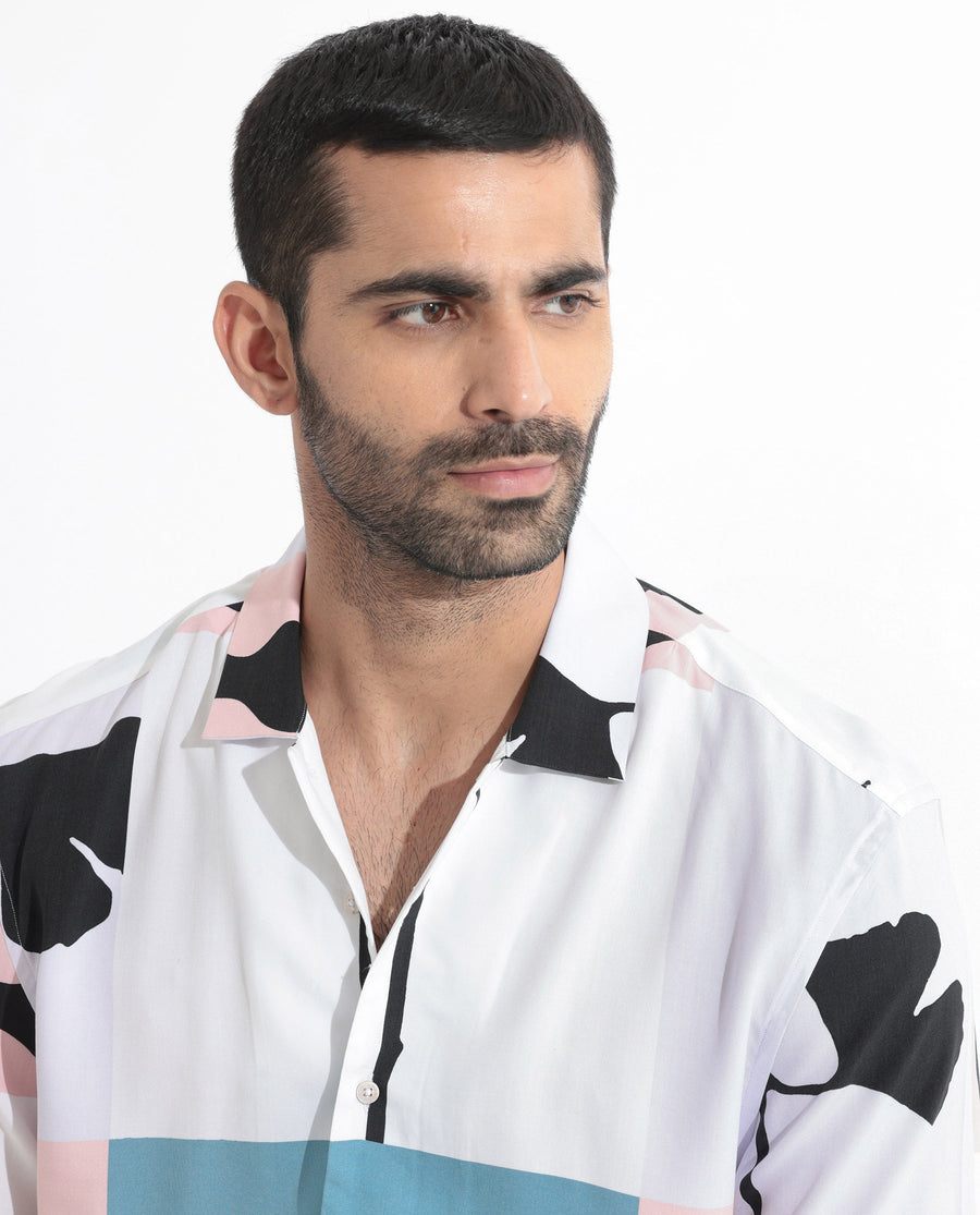 Rare Rabbit Men's Ansel Multi Viscose Abstract Print Regular Fit Half Sleeve Collared Shirt