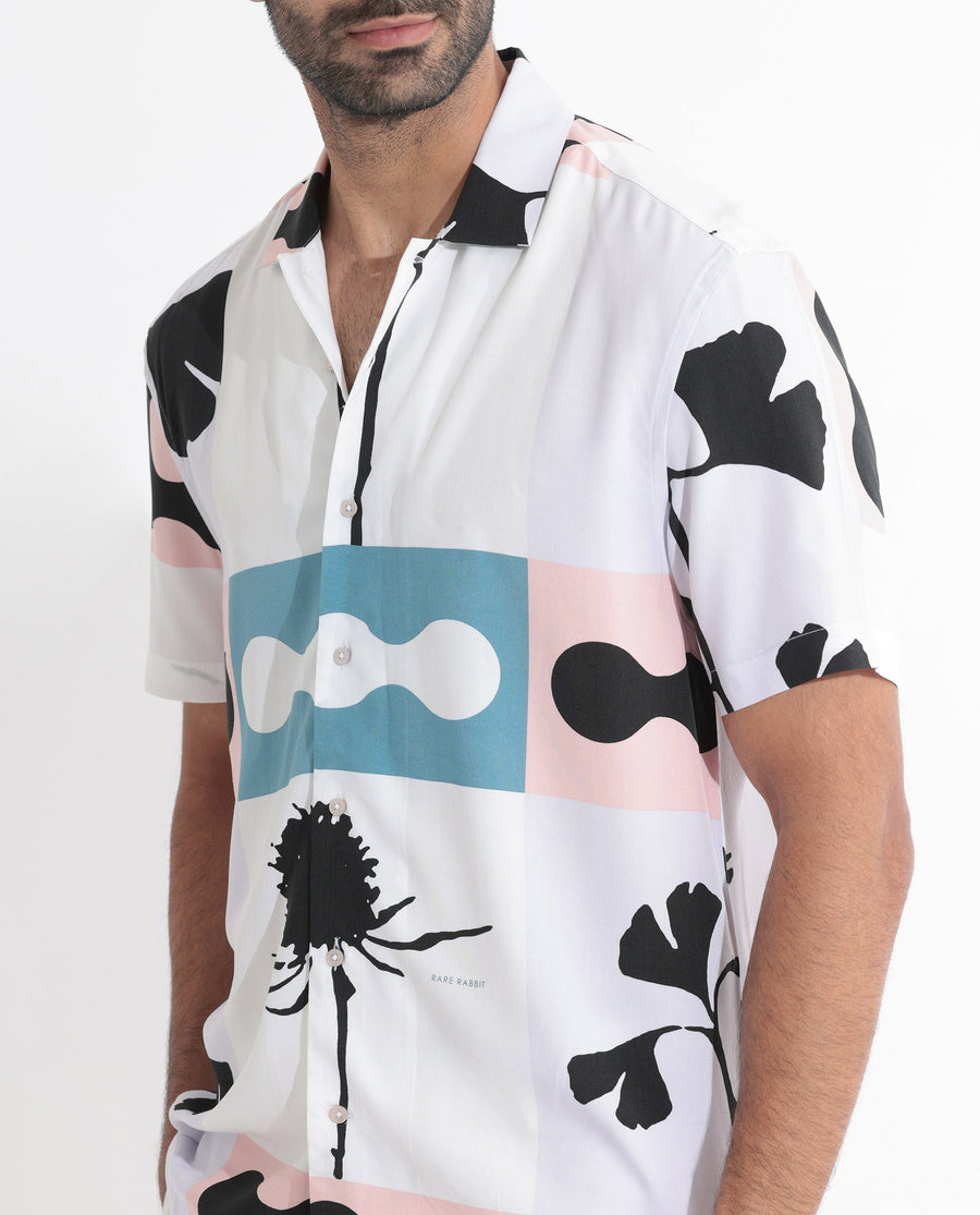 Rare Rabbit Men's Ansel Multi Viscose Abstract Print Regular Fit Half Sleeve Collared Shirt