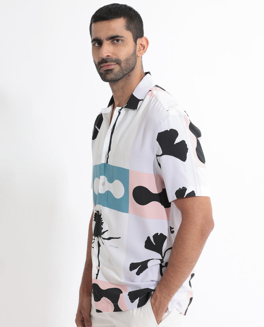 Rare Rabbit Men's Ansel Multi Viscose Abstract Print Regular Fit Half Sleeve Collared Shirt