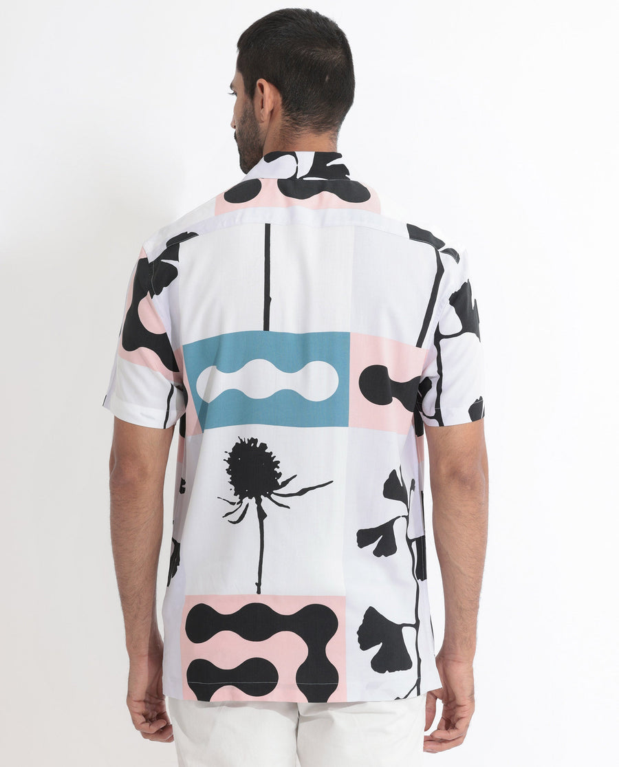 Rare Rabbit Men's Ansel Multi Viscose Abstract Print Regular Fit Half Sleeve Collared Shirt