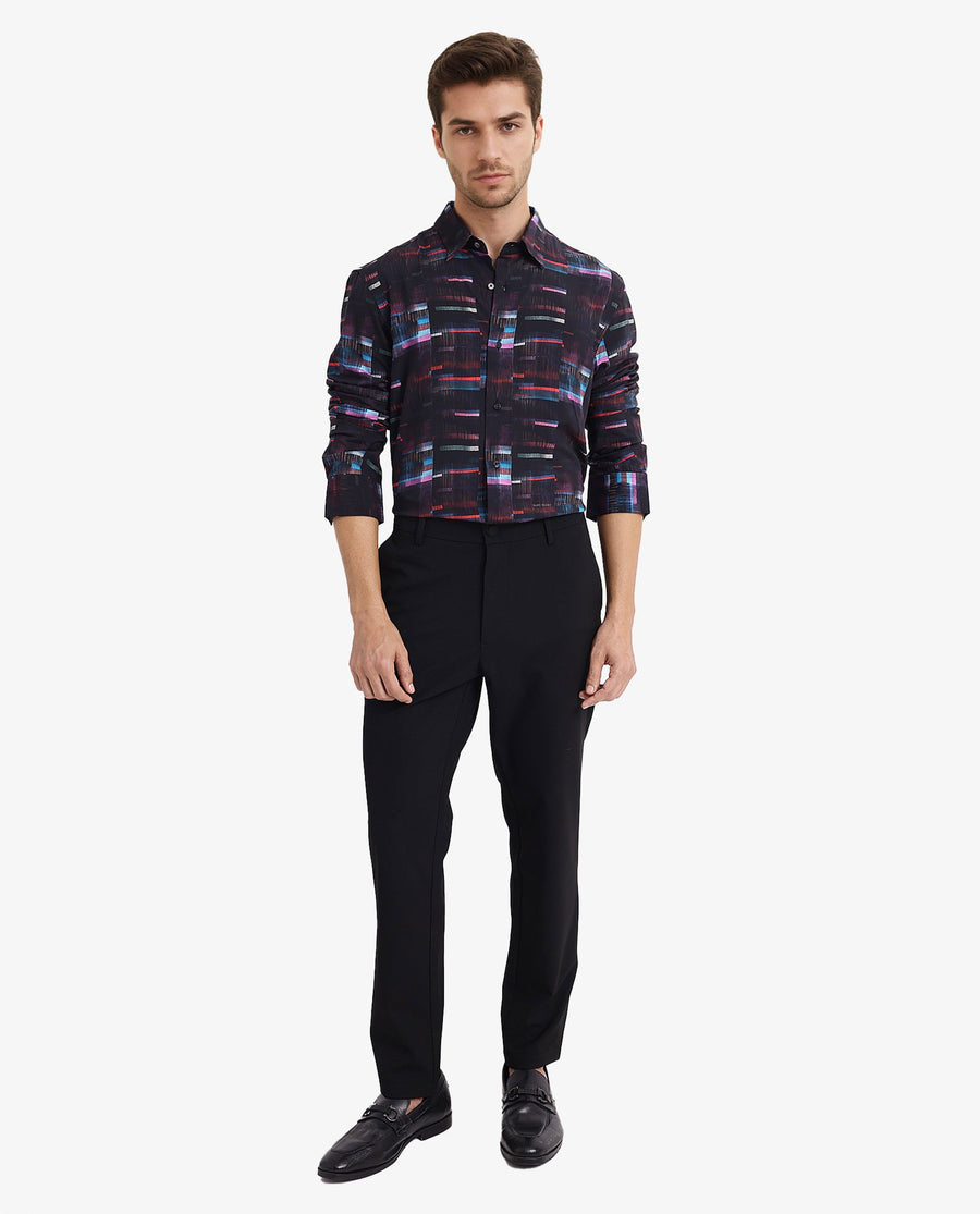 Rare Rabbit Men's Apon Black Viscose Abstract Print Regular Fit Full Sleeve Collared Shirt