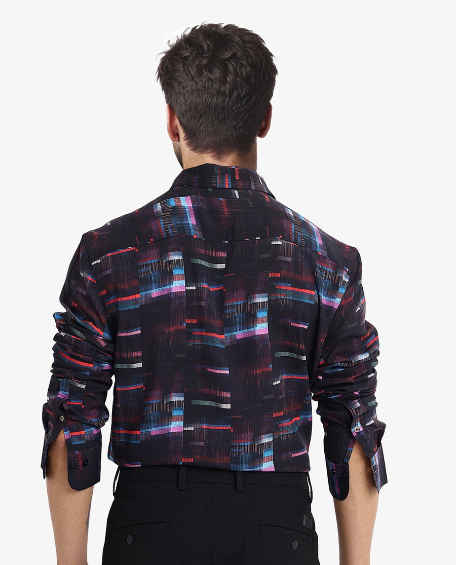 Rare Rabbit Men's Apon Black Viscose Abstract Print Regular Fit Full Sleeve Collared Shirt