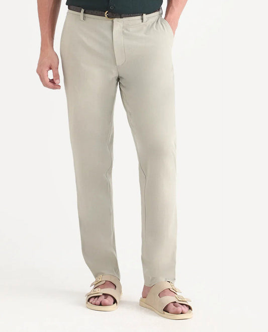 Rare Rabbit Men's Arcade-Lite Pastel Beige Polyester Blend Fabric Regular Fit Plain Trouser