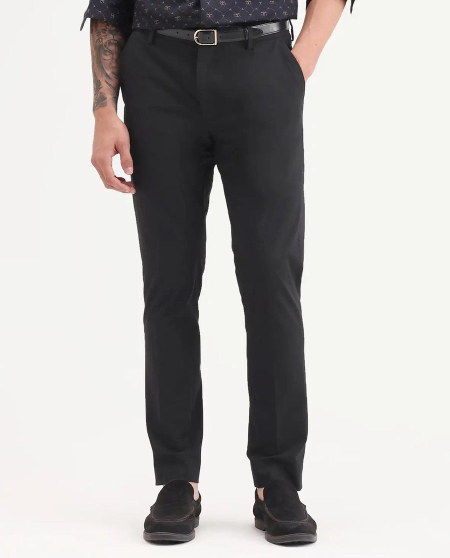 Rare Rabbit Men's Arcade-Ss26 Black Polyester Blend Fabric Regular Fit Plain Trouser