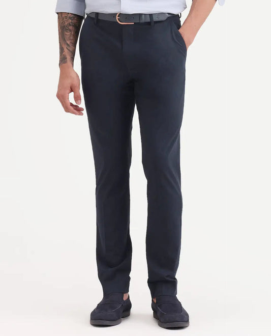 Rare Rabbit Men's Arcade-Ss26 Navy Polyester Blend Fabric Regular Fit Plain Trouser
