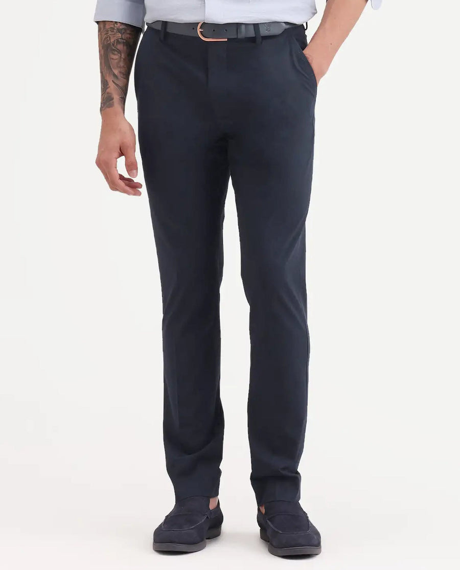Rare Rabbit Men's Arcade-Ss26 Navy Polyester Blend Fabric Regular Fit Plain Trouser