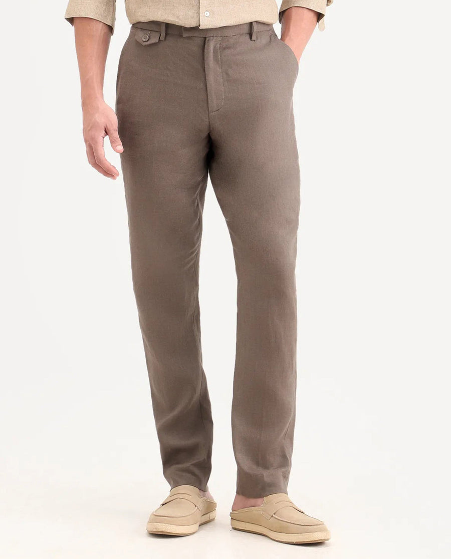 Rare Rabbit Men's Arcelo-Ss26 Light Brown 100% Linen Fabric Regular Fit Plain Trouser