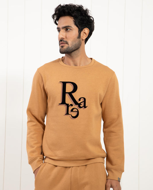 Rare Rabbit Men's Argyll Mustard Cotton Graphic Print Regular Fit Full Sleeve Crew Neck Sweatshirt