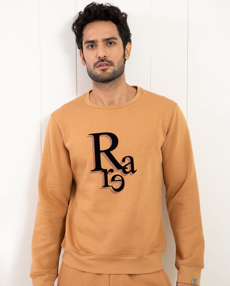 Rare Rabbit Men's Argyll Mustard Cotton Graphic Print Regular Fit Full Sleeve Crew Neck Sweatshirt