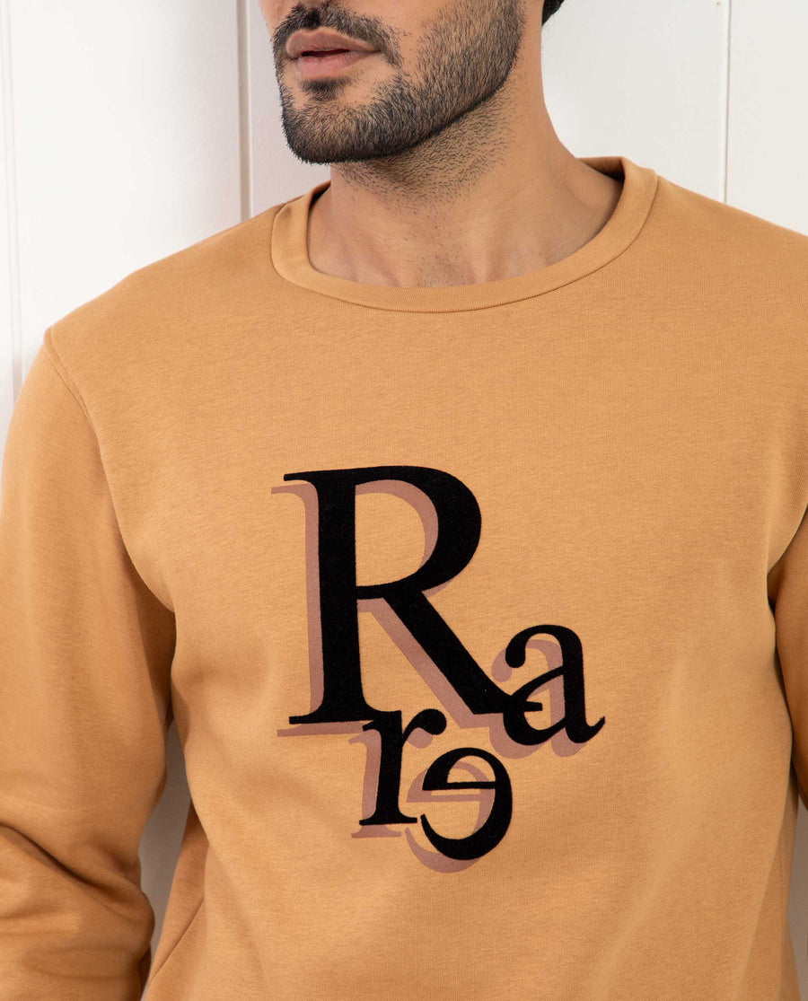 Rare Rabbit Men's Argyll Mustard Cotton Graphic Print Regular Fit Full Sleeve Crew Neck Sweatshirt