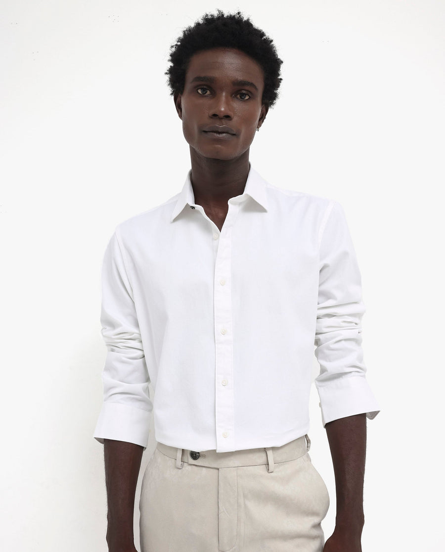 Rare Rabbit Men's Arlet White Cotton Plain Regular Fit Full Sleeve Collared Shirt