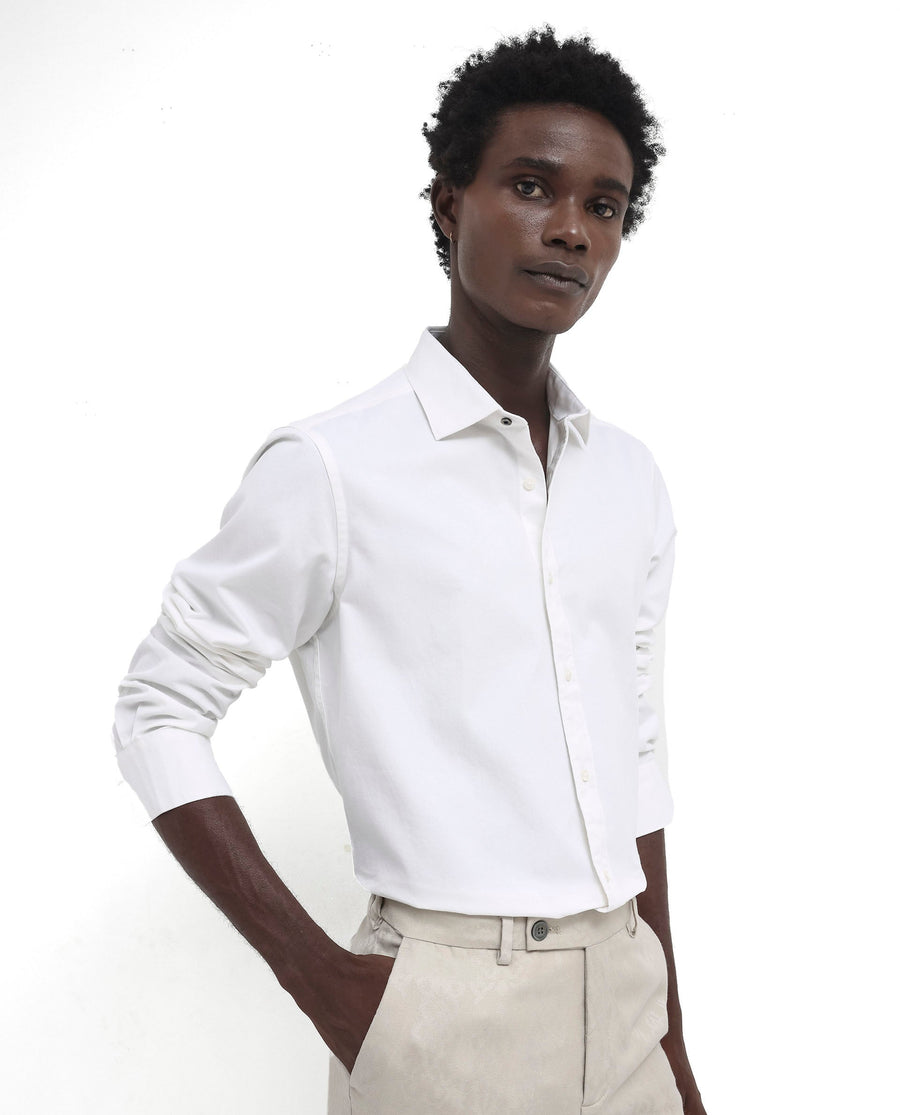 Rare Rabbit Men's Arlet White Cotton Plain Regular Fit Full Sleeve Collared Shirt