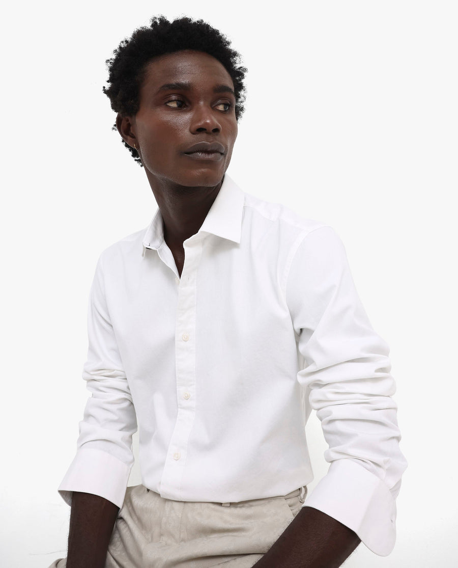 Rare Rabbit Men's Arlet White Cotton Plain Regular Fit Full Sleeve Collared Shirt
