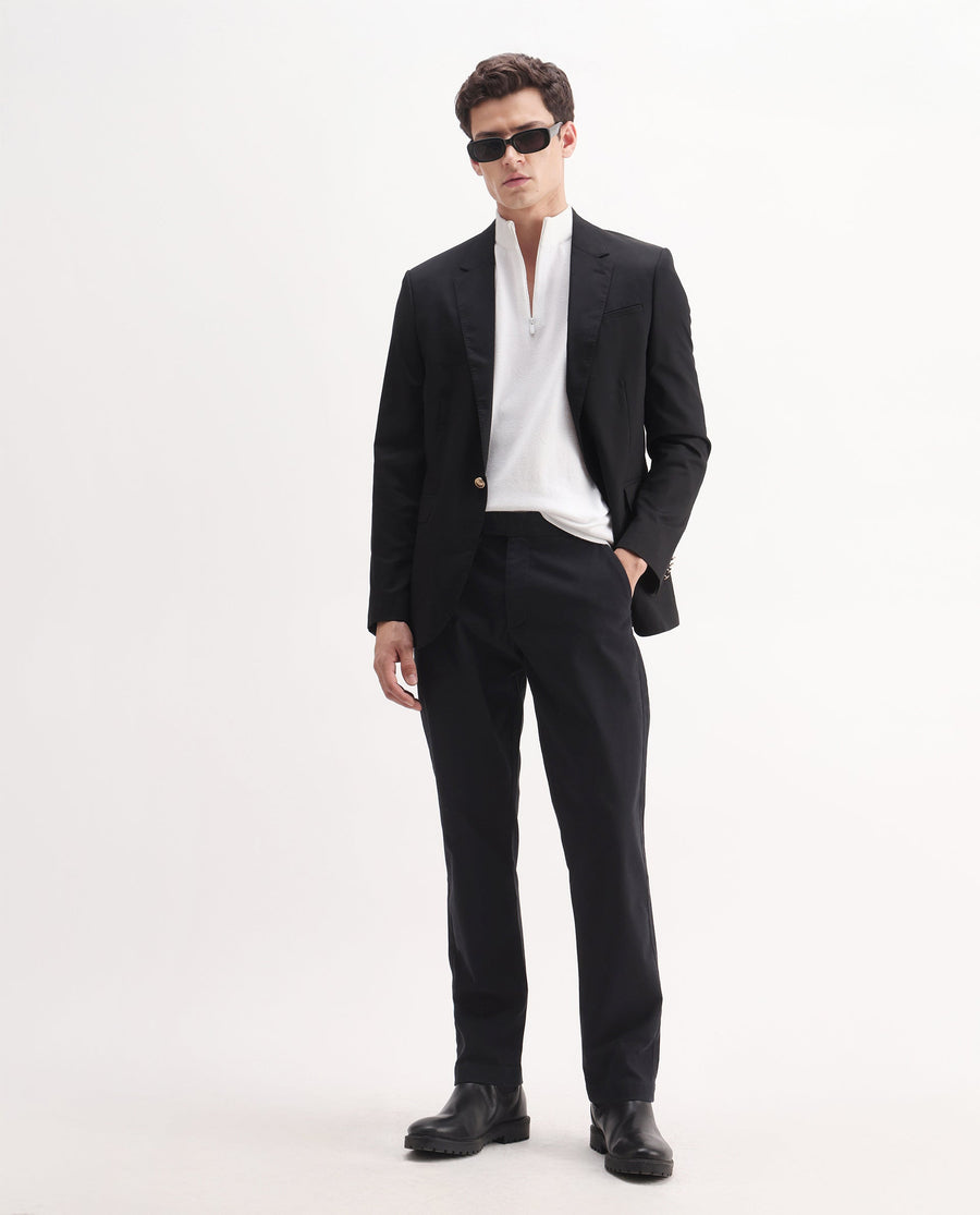 Rare Rabbit Men's Arne Black Cotton Blend Plain Regular Fit Trouser