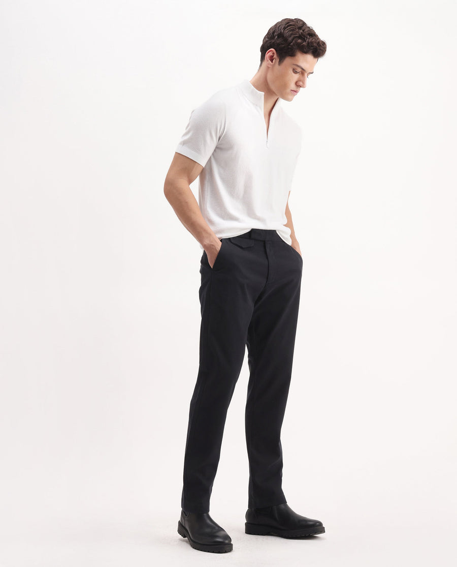 Rare Rabbit Men's Arne Black Cotton Blend Plain Regular Fit Trouser